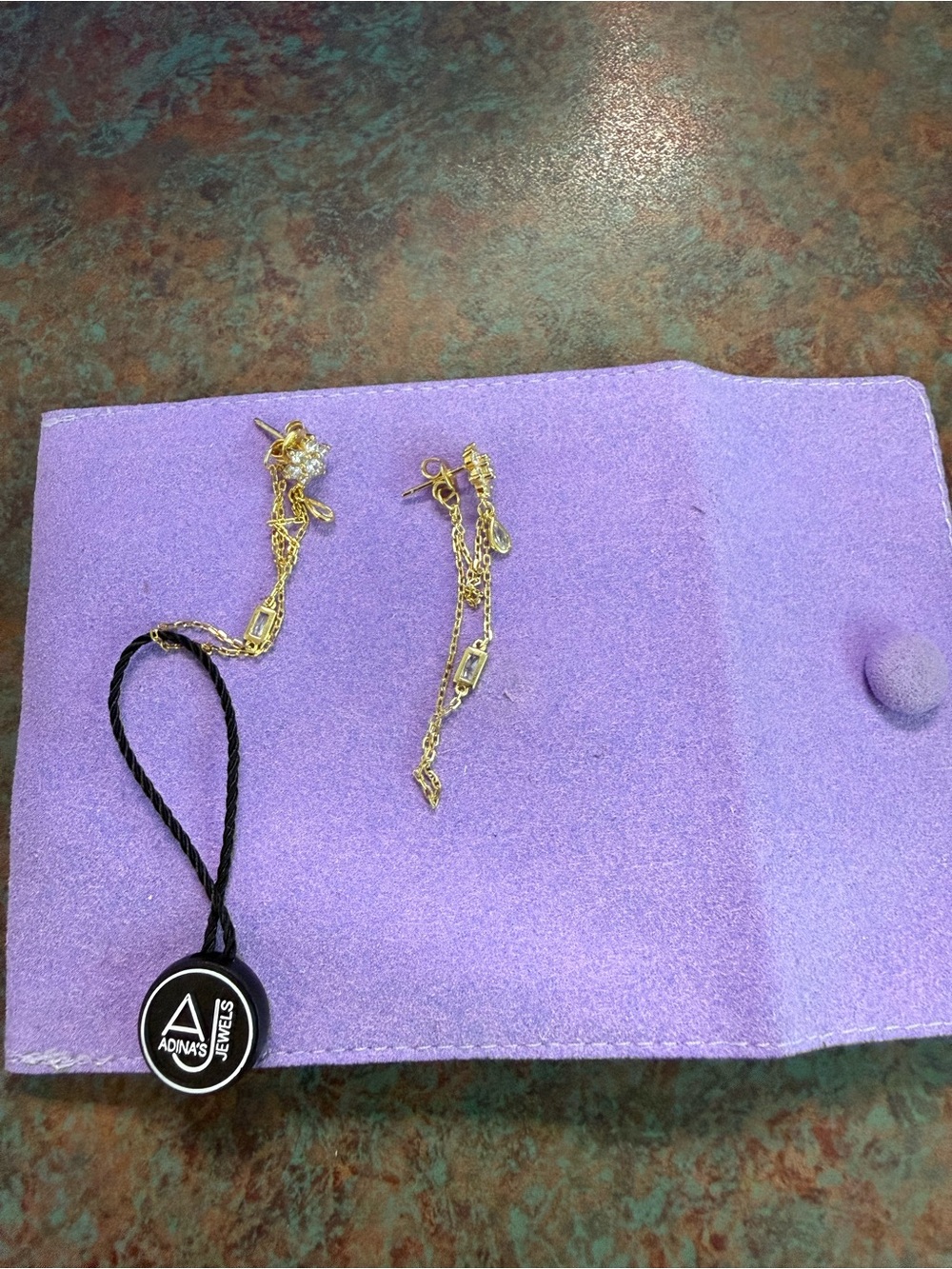 Adina's Jewels 14K Gold Diamond Drop Chain Earrings - Set